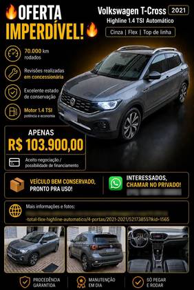 VOLKSWAGEN T-CROSS 1.4 250 TSI TOTAL FLEX HIGHLINE AUTOMÁTICO VOLKSWAGEN T-CROSS 1.4 250 TSI TOTAL FLEX HIGHLINE AUTOMÁTICO